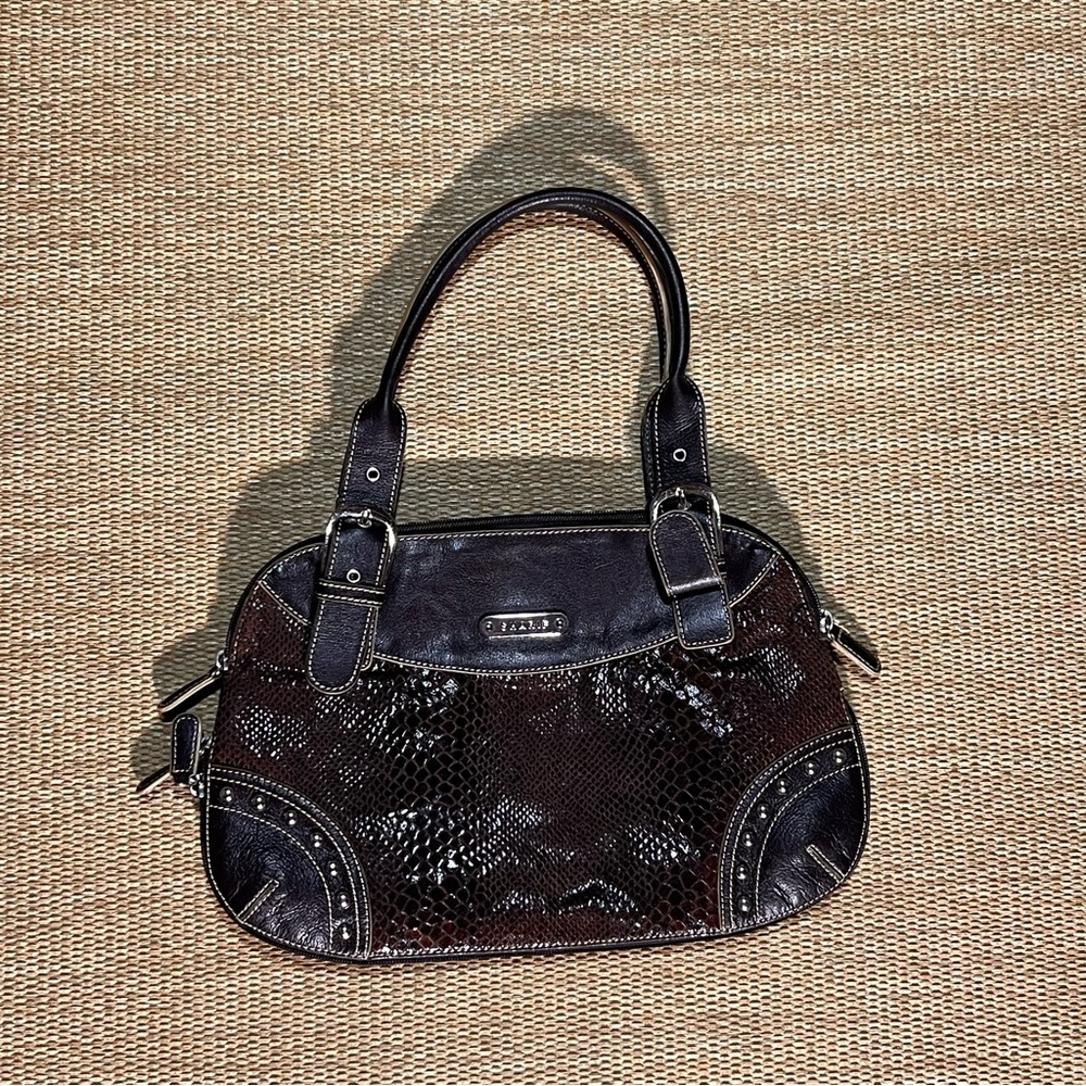 Sharif Brown Leather Snakeskin Embossed Shoulder Bag Handbag Great Condition